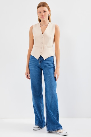 Bigdart 6796 Kısa Dokuma Yelek - Krem 001