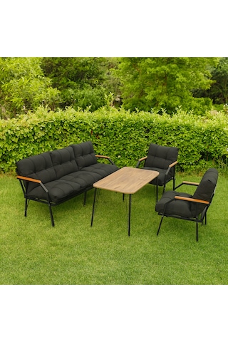 Ard & Garden Milas 311 Masalı Siyah Fermuarlı Bahçe Balkon Takımı, Cafe, Salon - Metal Kanepe Koltuk Takımı Siyah