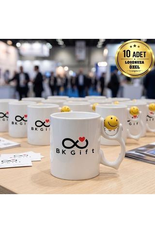Logonuza Özel 10 Adet Emoji Baskılı Beyaz Kupa Kurumsal Kupa Bardak
