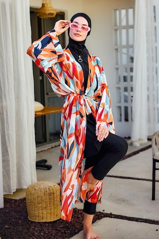 Remsa Tesettür Mayo Üzerine Tek Kaftan Kimono Pareo Turuncu Rp027 Lotus Turuncu