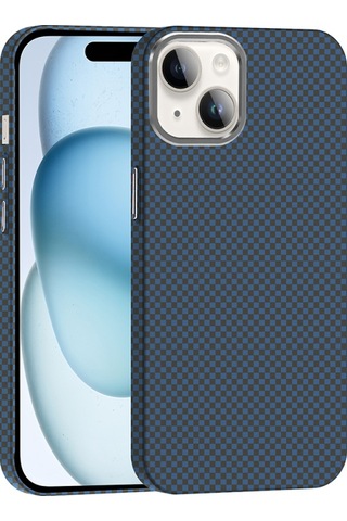 Apple Uyumlu iPhone 14 Kılıf M-safe Şarj Özellikli Karbon Fiber Görünümlü Gros Kapak Lacivert
