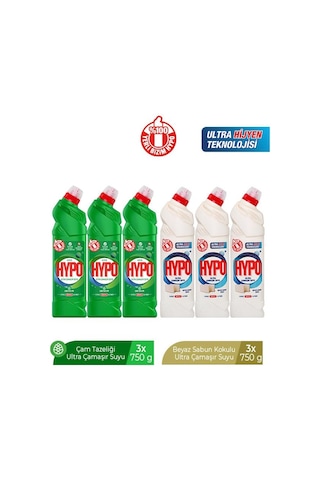 Hyper Hypo Ultra Çamaşır Suyu 3 Çam Ve 3 Beyaz Sabun 750 Gr X 6 Adet