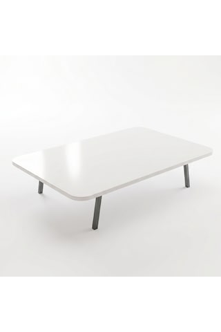 Beyaz Oval Kenar Yer Sofrası, 6 Kişilik Beyaz Masa, Metal Ayaklı Modern Yemek Masası 119x89 Cm