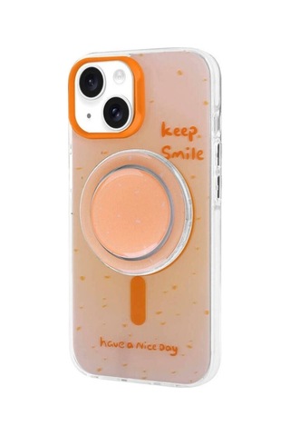 Apple Uyumlu iPhone 13 Kılıf M-safe Şarj Özellikli Tak-çıkar Pop Soketli Zore Tiktok Kapak Turuncu