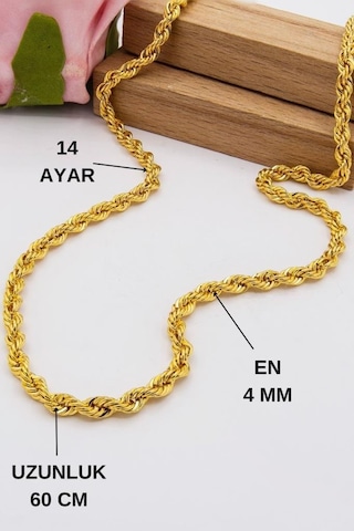 14 Ayar Altın Zincir 4 Mm Halat Zincir 60 Cm Uzunluk Kadın Kolye