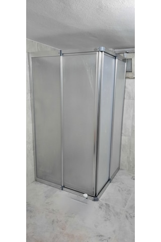Girayduşakabin 90x100 Parlak Profil Mika Köşe Girişli Kabin Gümüş