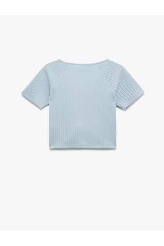 Koton Büzgülü Slim Fit V Yaka Kısa Kollu Crop Tişört Mavi 5sak50248ek Mavi
