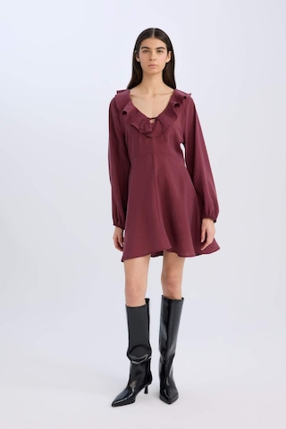 DeFacto V Yaka Basic Düz Modal Uzun Kollu Mini Elbise E4213AX24WNBR98 Bordo
