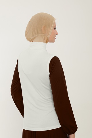 Sonbaharmoda Kadın Sıfır Kollu Yarım Balıkçı Yakalı Penye Likralı Body - Ekru Ekru