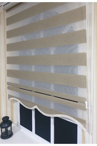 Zebra Stor Perde Organze Bej Etek Dilimli Stb905