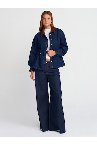 Dilvin 65359 Yakası Kadife Rins Yıkama Denim Mont Lacivert