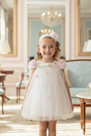 Pamina Kız Bebek Tül Ve Kelebek Detaylı Elbise Ekru 6-24 Ay 36075pr-2779