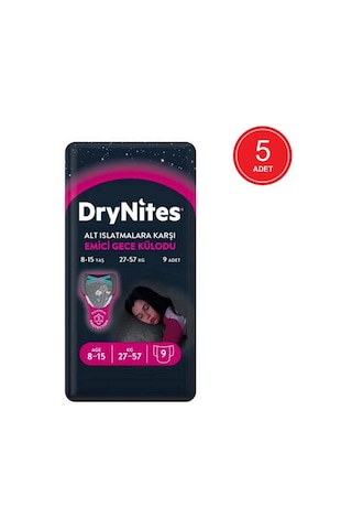 Drynites Kız Emici Gece Külodu 27-57 KG 8-15 Yaş 5 x 9 Adet 5'li
