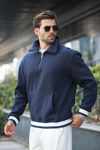 Madmext Lacivert Fermuarlı Dik Yaka Kanguru Cep Erkek Sweatshirt E7159 Lacivert