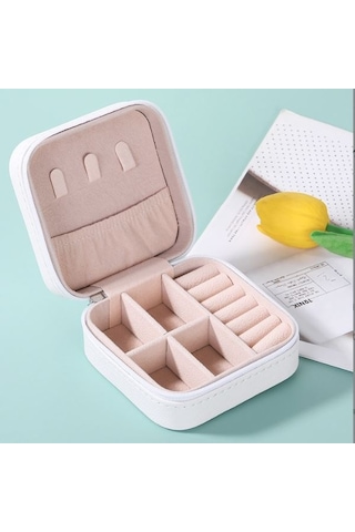 Chavin St1-64by Deri Seyahat Takı Kutusu Beyaz