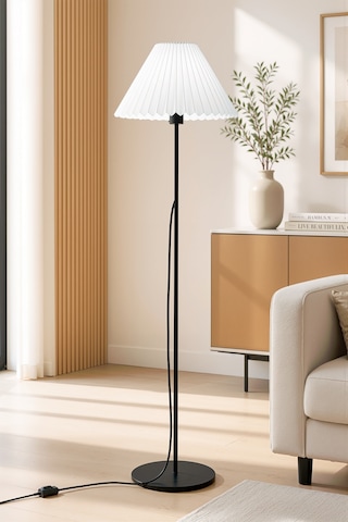 Metal Lambader Siyah 150 Cm Tek Ayaklı Pileli Beyaz Modern Kumaş Başlık Lam08