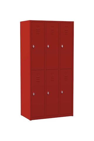 Metal Soyunma Dolabı 6 Kişilik İşçi Soyunma Dolabı 99x32x185 Kırmızı / Kırmızı