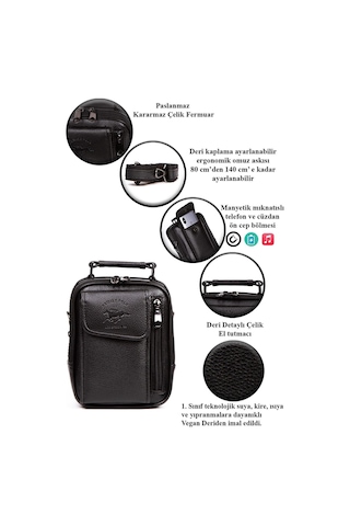 Tuldar Erkek Deri Çelik Kasalı Kapaklı Omuz Ve El Çantası 17x22cm Tul513 Siyah