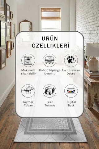 Yıkanabilir Yolluk 85 Açık Gri
