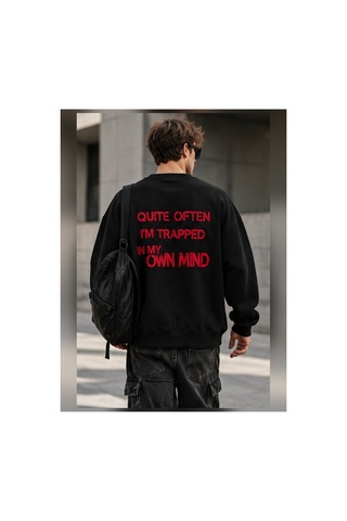 Velora Grup Unisex Yıldız Desenli Oversize Bisiklet Yaka Triko Şık Kazak Siyah - 938183299 Siyah