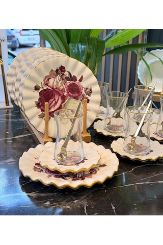 18 Parça Modern Fold Rose Pasta Çay Saati Seti-5558 Beyaz