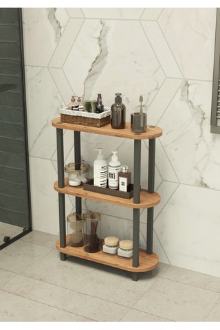 Soft 3 Katlı Banyo Düzenleyici Çok Raflı Banyo Organizeri Çok Amaçlı Banyo Düzenleyici - Meşe Kahverengi