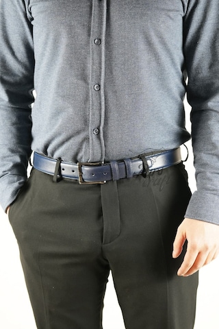 Parscraft Hakiki Deri Erkek Kemer 3,5 Cm Dikişli Lacivert Klasik Kumaş Pantolon Kemeri
