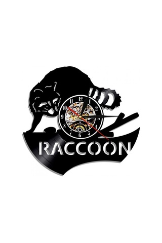 Primepickings Müzik Vinil Kayıt Duvar Saati - Rakun Vinil Duvar Saati - Vinil Saat - Oturma Odası Duvar Deko A