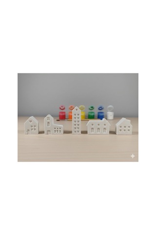 Taş Tozu Boyama Seti- Mini Şehir - 10'lu Set + 6 Ana Renk Boya+fı