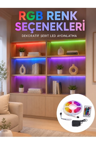5 Metre Kumandalı Rgb Led Şerit 2835 Smd Dekoratif Tv Oda Masa Arkası Aydınlatma