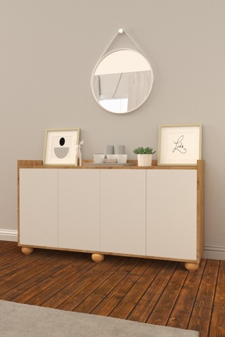 B3Concept B3 Concept Nort Serisi Beyaz & Safir Meşe 4 Kapaklı Konsol