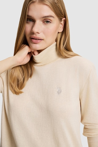 U.S. Polo Assn. Kadın Krem Melanj Balıkçı Yaka Basic Kazak 50313621-vr159