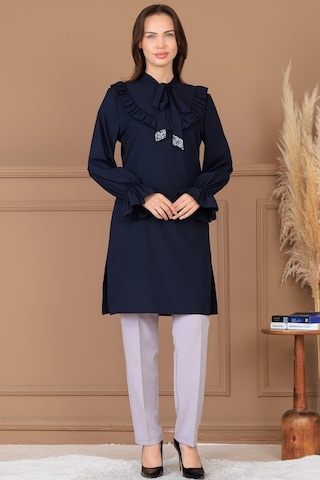 Asel Tunik Pantolon İkili Tesettür Takım Lacivert Lacivert