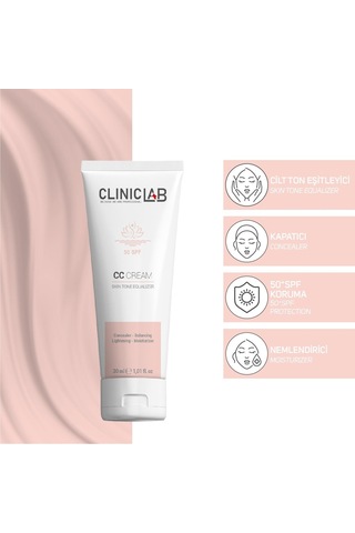 Cliniclab Cilt Tonu Eşitleyici Nemlendirici Koruyucu ve Kapatıcı Özellikli CC Krem SPF50 30 ML