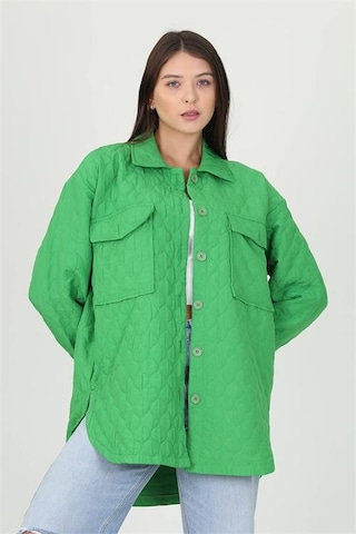 Neşeli Butik Kadın Kapitone İşlemeli Owersize Regular Ceket Gömlek Nb10055 Yeşil