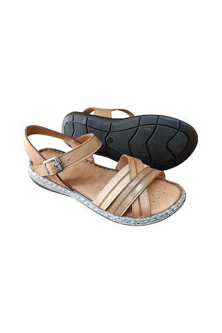 Castle Black 22382 Kadın Hakiki Deri Comfort Sandalet Taba Siyah