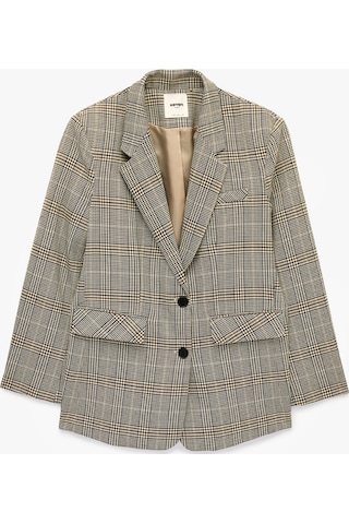Koton Cepli Düğmeli Uzun Kollu Kruvaze Ekose Blazer Ceket Ekru Ekose 7wak50028uw Ekru Ekoseli