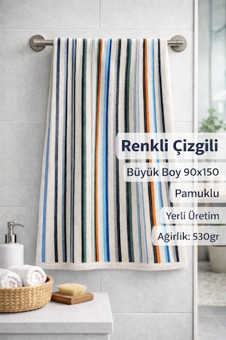 Renkli Çizgili Büyük Boy Banyo Havlusu Ekonomik 90x150 Çok Renkli