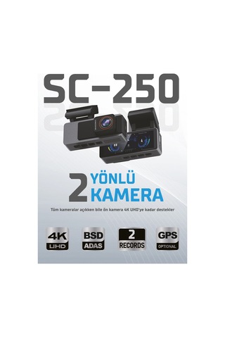 Kayıt Cihazı 4k 3.2'' Ekran 2 Kameralı Araç İçi Kamera Sc-250