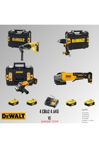 Dewalt DCH133NT + DCD805NT + DCG407NT + DCG408 4 Adet 5 Amper Akü + Şarj Aleti Set