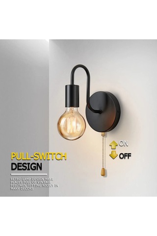 Liangmei İskandinav Endüstriyel Duvar Lambası Demir Siyah E27 İç Ahşap