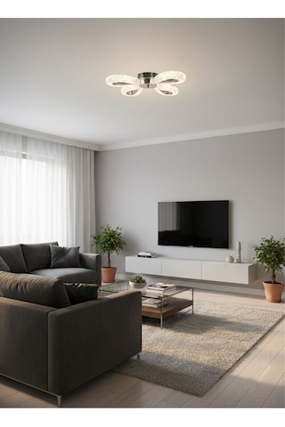 Damla Model 4"lü Gümüş 3 Renk Modu Ledli Modern Tavana Sıfır Salon Mutfak Yatak Odası Led Avize Gümüş