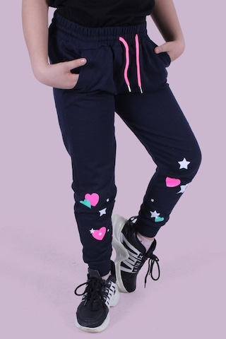 Kalp Ve Yıldız Desen Detaylı Kız Çocuk Lacivert Eşofman Altı Lacivert