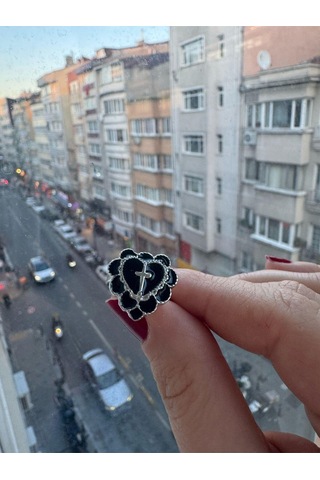 Gotik Kalp Haç Model Siyah Ayarlanabilir Yüzük
