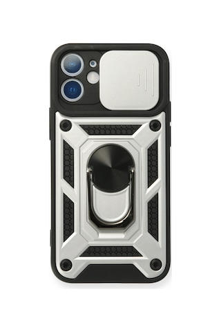 Apple iPhone Uyumlu- 11 Kılıf Pars Lens Yüzüklü Silikon - Gümüş