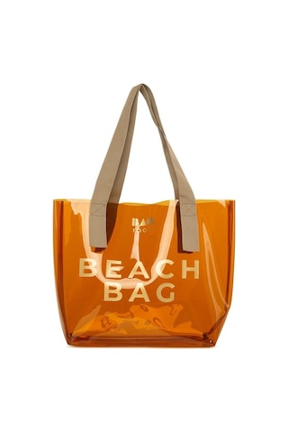 Bagmori Beach Bag Baskılı Şeffaf Plaj Çantası Vizon