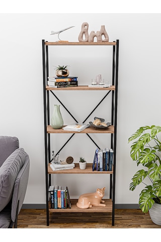 Metal Kitaplık 5 Raflı Dekoratif Kitaplık Ev Ofis Mutfak Rafı Çok Amaçlı Atlantik Çam