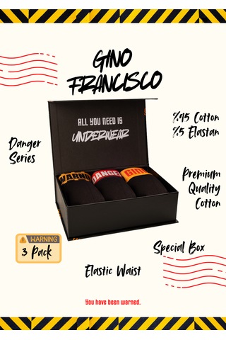 Gino Francisco Danger Serisi Erkek Boxer 3'lü Premium Hediye Kutulu %95 Pamuklu Elastik Boxer Seti Çok Renkli