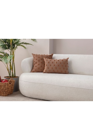 Swita Home Dekoratif Puantiye Keten Kumaşlı Kırlent Kılıfı 2'li 43x43 - 30x50 Kahverengi