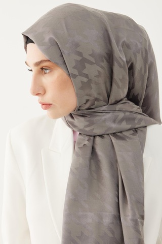 Mirsoy Scarf Kazayağı Desen Parlak Jakar Şal - Gri Gri